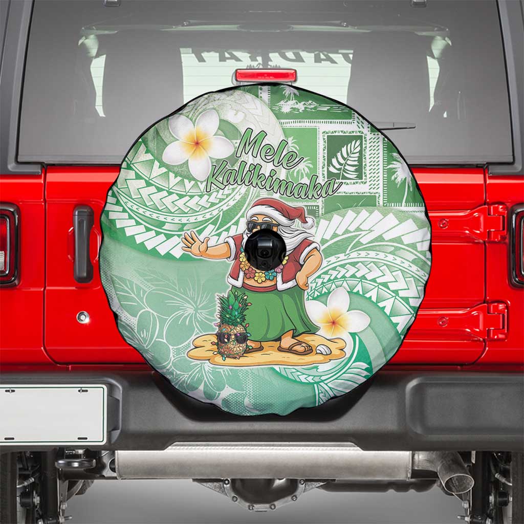 Hawaii Mele Kalikimaka Spare Tire Cover Hula Santa Retro Style Green - Polynesian Pride