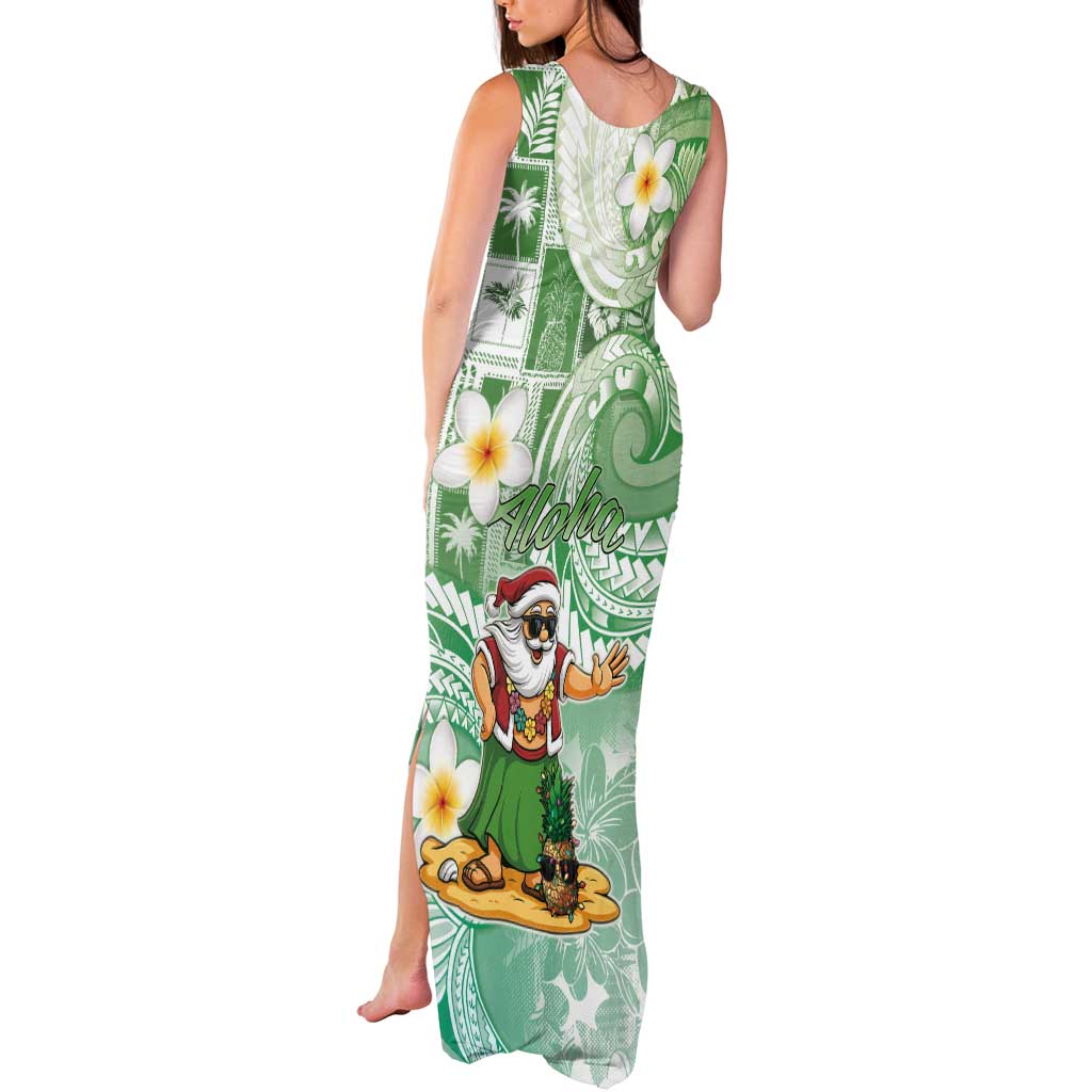 Hawaii Mele Kalikimaka Tank Maxi Dress Hula Santa Retro Style Green - Polynesian Pride