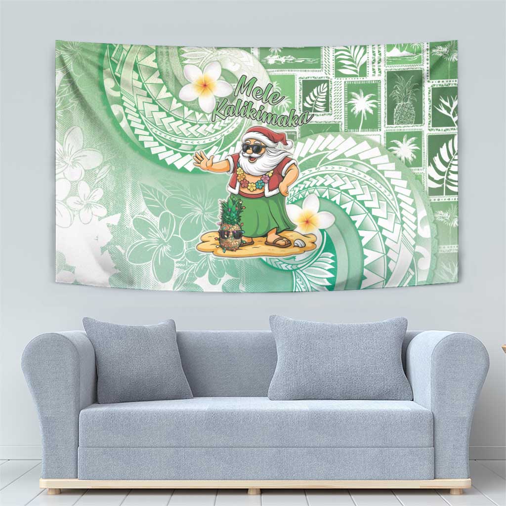 Hawaii Mele Kalikimaka Tapestry Hula Santa Retro Style Green - Polynesian Pride