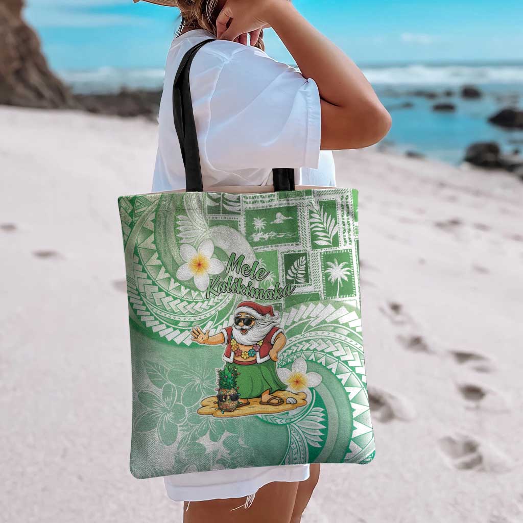Hawaii Mele Kalikimaka Tote Bag Hula Santa Retro Style Green - Polynesian Pride