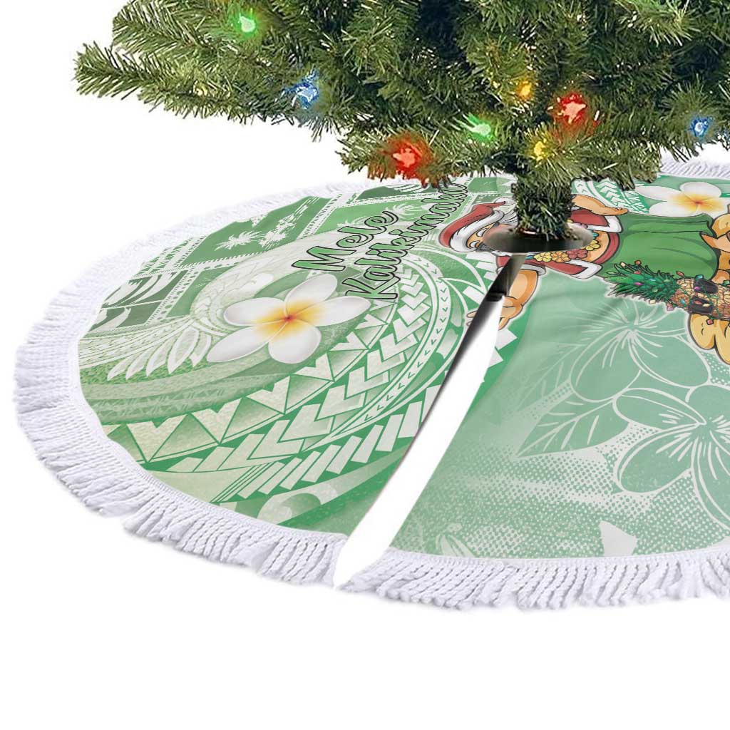 Hawaii Mele Kalikimaka Tree Skirt Hula Santa Retro Style Green - Polynesian Pride
