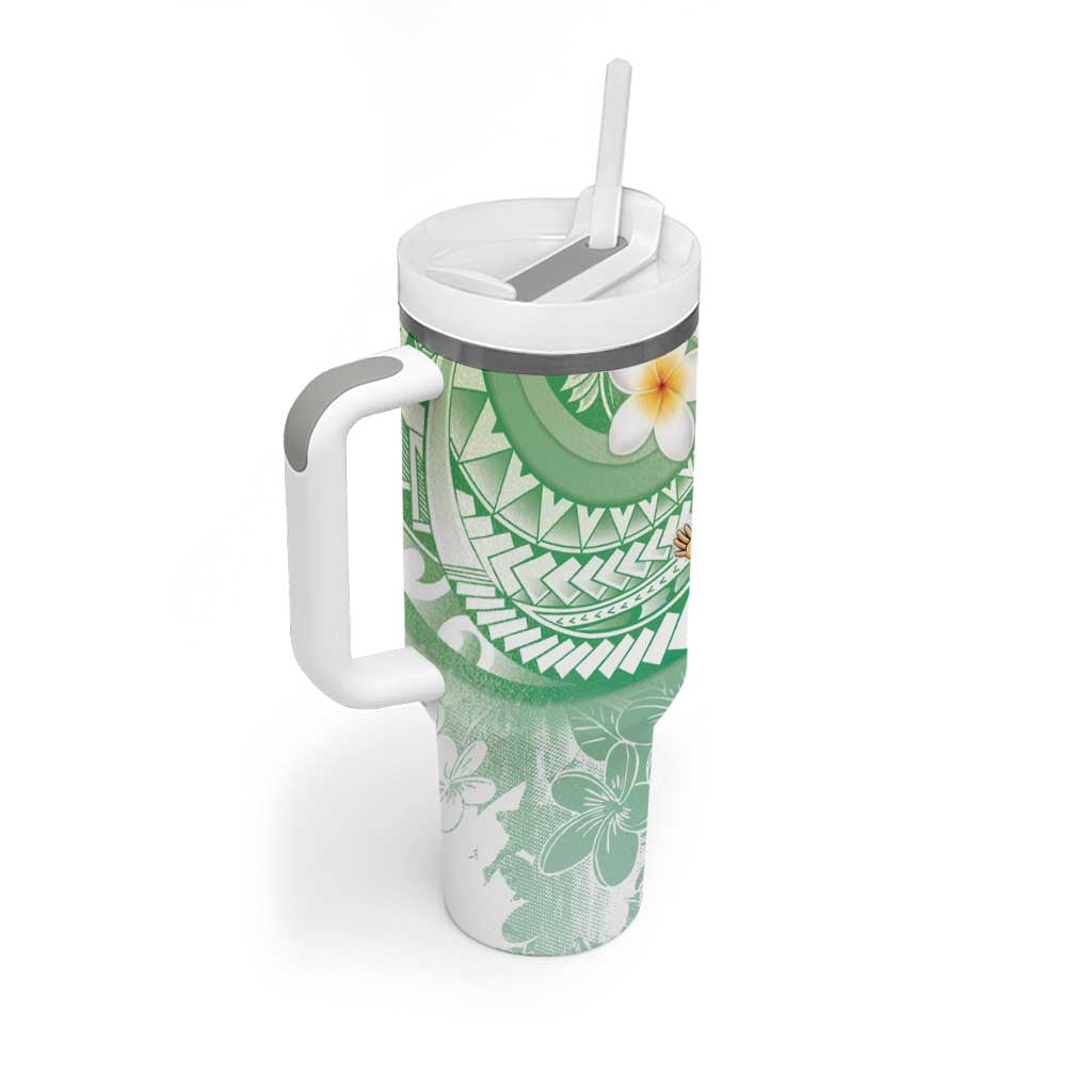 Hawaii Mele Kalikimaka Tumbler With Handle Hula Santa Retro Style Green - Polynesian Pride