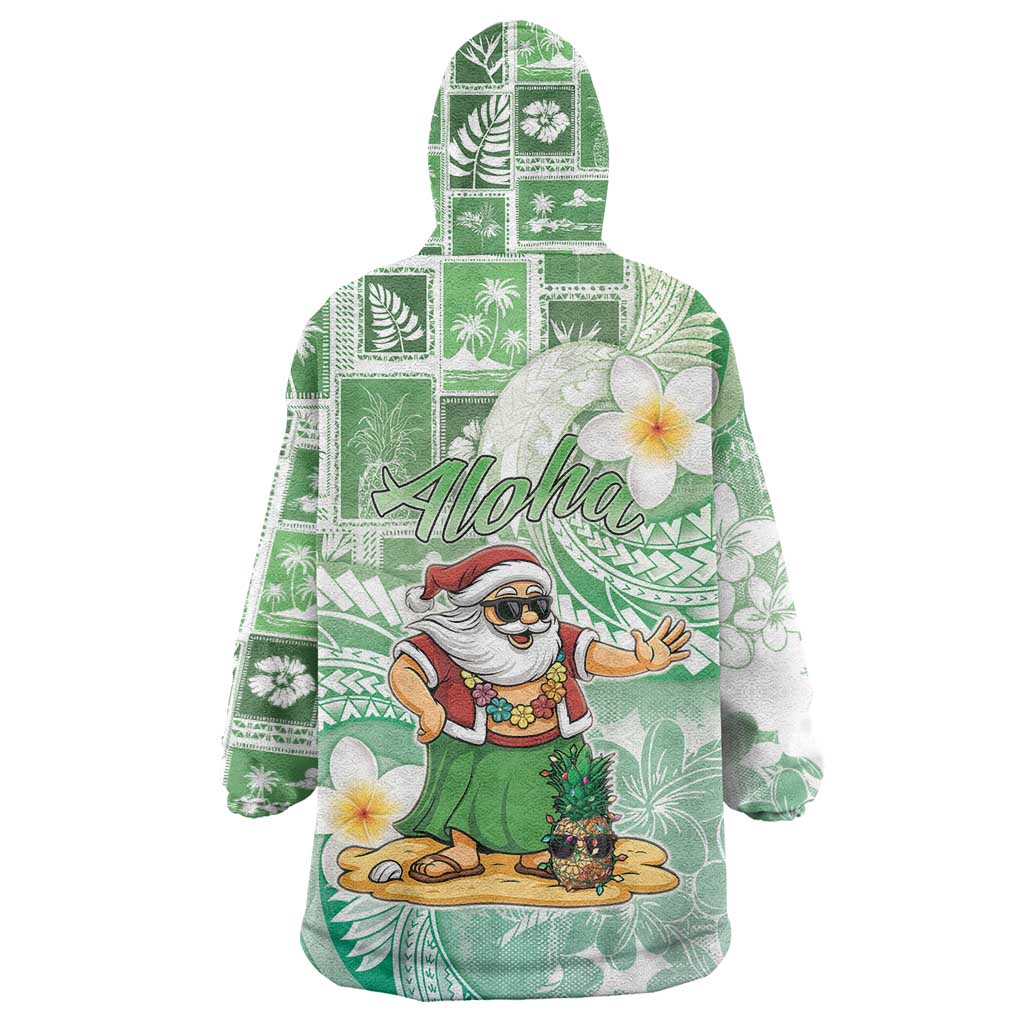 Hawaii Mele Kalikimaka Wearable Blanket Hoodie Hula Santa Retro Style Green - Polynesian Pride