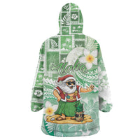 Hawaii Mele Kalikimaka Wearable Blanket Hoodie Hula Santa Retro Style Green - Polynesian Pride