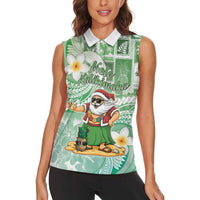 Hawaii Mele Kalikimaka Women Sleeveless Polo Shirt Hula Santa Retro Style Green - Polynesian Pride