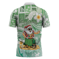 Hawaii Mele Kalikimaka Zipper Polo Shirt Hula Santa Retro Style Green - Polynesian Pride
