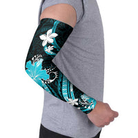 Aqua Polynesian Pattern With Tropical Flowers Arm Sleeves LT05 - Polynesian Pride