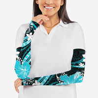 Aqua Polynesian Pattern With Tropical Flowers Arm Sleeves LT05 - Polynesian Pride