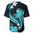 Aqua Polynesian Pattern With Tropical Flowers Baseball Jersey LT05 - Polynesian Pride