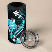 Aqua Polynesian Pattern With Tropical Flowers 4 in 1 Can Cooler Tumbler