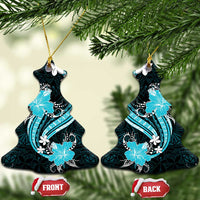 Aqua Polynesian Pattern With Tropical Flowers Ceramic Ornament LT05 Christmas Tree Aqua - Polynesian Pride