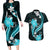 Aqua Polynesian Pattern With Tropical Flowers Couples Matching Long Sleeve Bodycon Dress and Hawaiian Shirt LT05 Aqua - Polynesian Pride