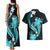 Aqua Polynesian Pattern With Tropical Flowers Couples Matching Tank Maxi Dress and Hawaiian Shirt LT05 - Polynesian Pride