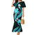 Aqua Polynesian Pattern With Tropical Flowers Family Matching Mermaid Dress and Hawaiian Shirt LT05 Mom's Dress Aqua - Polynesian Pride