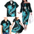 Aqua Polynesian Pattern With Tropical Flowers Family Matching Off Shoulder Long Sleeve Dress and Hawaiian Shirt LT05 - Polynesian Pride