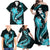 Aqua Polynesian Pattern With Tropical Flowers Family Matching Off Shoulder Maxi Dress and Hawaiian Shirt LT05 - Polynesian Pride