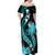 Aqua Polynesian Pattern With Tropical Flowers Family Matching Off Shoulder Maxi Dress and Hawaiian Shirt LT05 - Polynesian Pride