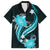 Aqua Polynesian Pattern With Tropical Flowers Family Matching Puletasi Dress and Hawaiian Shirt LT05 Dad's Shirt - Short Sleeve Aqua - Polynesian Pride