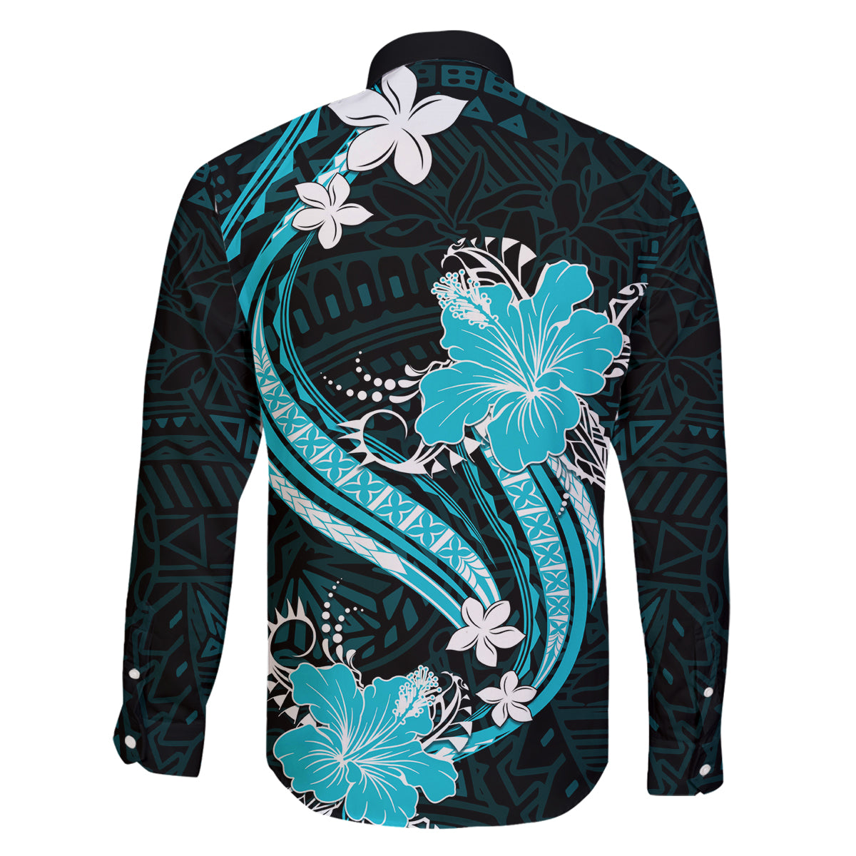 Aqua Polynesian Pattern With Tropical Flowers Family Matching Summer Maxi Dress and Hawaiian Shirt LT05 - Polynesian Pride