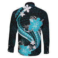 Aqua Polynesian Pattern With Tropical Flowers Family Matching Summer Maxi Dress and Hawaiian Shirt LT05 - Polynesian Pride