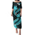 Aqua Polynesian Pattern With Tropical Flowers Puletasi LT05 Long Dress Aqua - Polynesian Pride