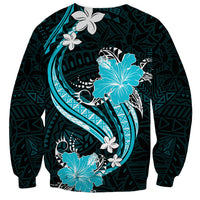 Aqua Polynesian Pattern With Tropical Flowers Sweatshirt LT05 - Polynesian Pride