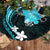 Aqua Polynesian Pattern With Tropical Flowers Tree Skirt