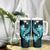 Aqua Polynesian Pattern With Tropical Flowers Tumbler With Handle