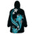 Aqua Polynesian Pattern With Tropical Flowers Wearable Blanket Hoodie LT05 - Polynesian Pride