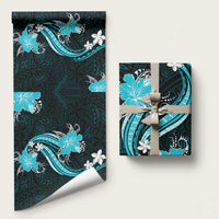 Aqua Polynesian Pattern With Tropical Flowers Wrapping Paper LT05 58" × 23" Aqua - Polynesian Pride