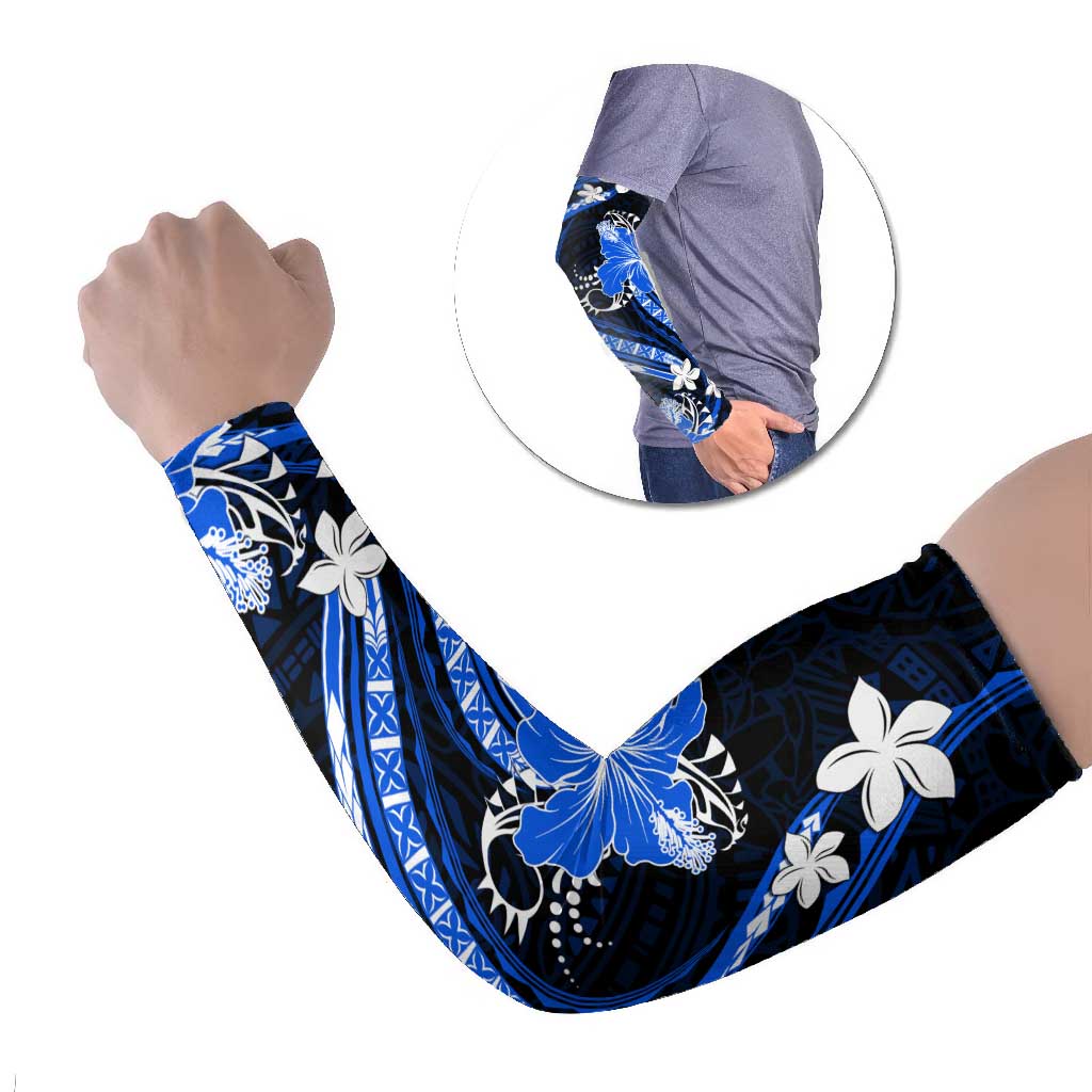 Blue Polynesian Pattern With Tropical Flowers Arm Sleeves LT05 Set of 2 Blue - Polynesian Pride