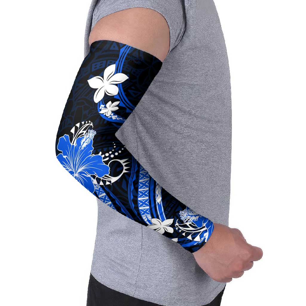 Blue Polynesian Pattern With Tropical Flowers Arm Sleeves LT05 - Polynesian Pride