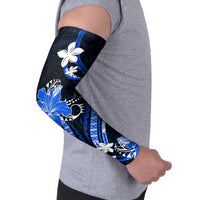 Blue Polynesian Pattern With Tropical Flowers Arm Sleeves LT05 - Polynesian Pride