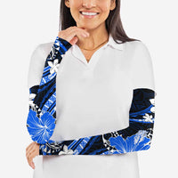 Blue Polynesian Pattern With Tropical Flowers Arm Sleeves LT05 - Polynesian Pride