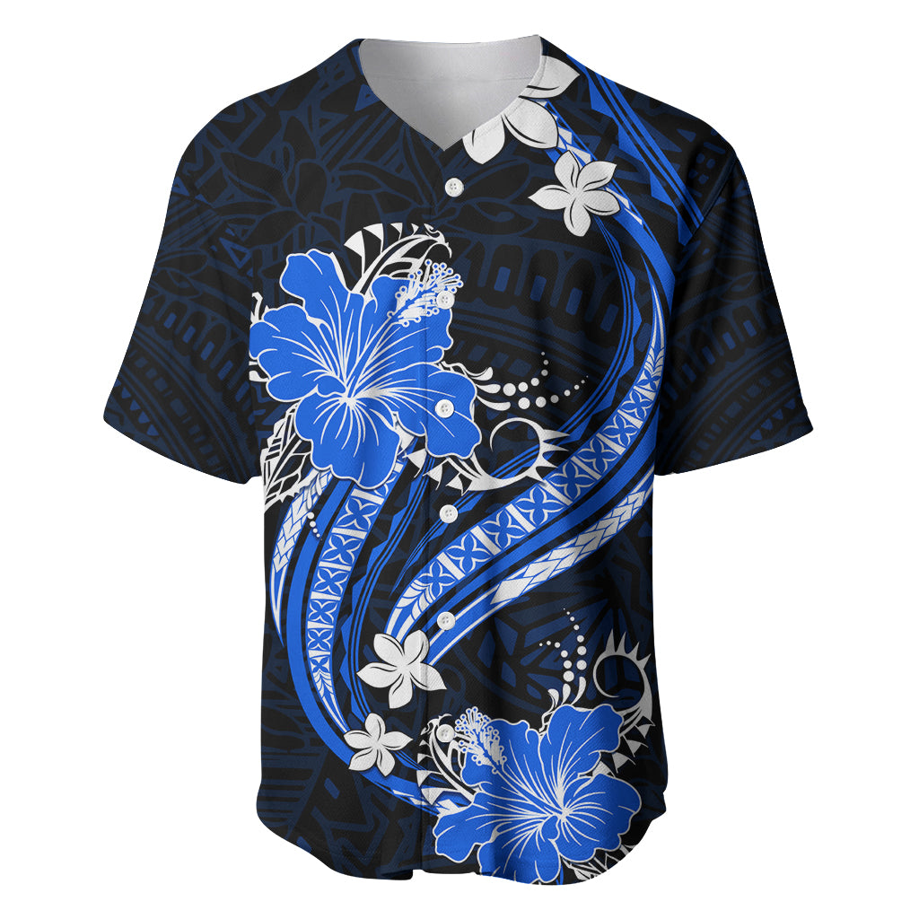 Blue Polynesian Pattern With Tropical Flowers Baseball Jersey LT05 Blue - Polynesian Pride