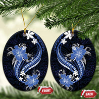 Blue Polynesian Pattern With Tropical Flowers Ceramic Ornament LT05 Oval Blue - Polynesian Pride