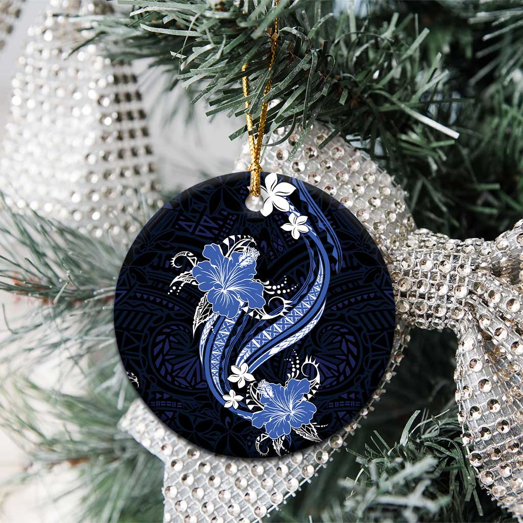 Blue Polynesian Pattern With Tropical Flowers Ceramic Ornament LT05 - Polynesian Pride