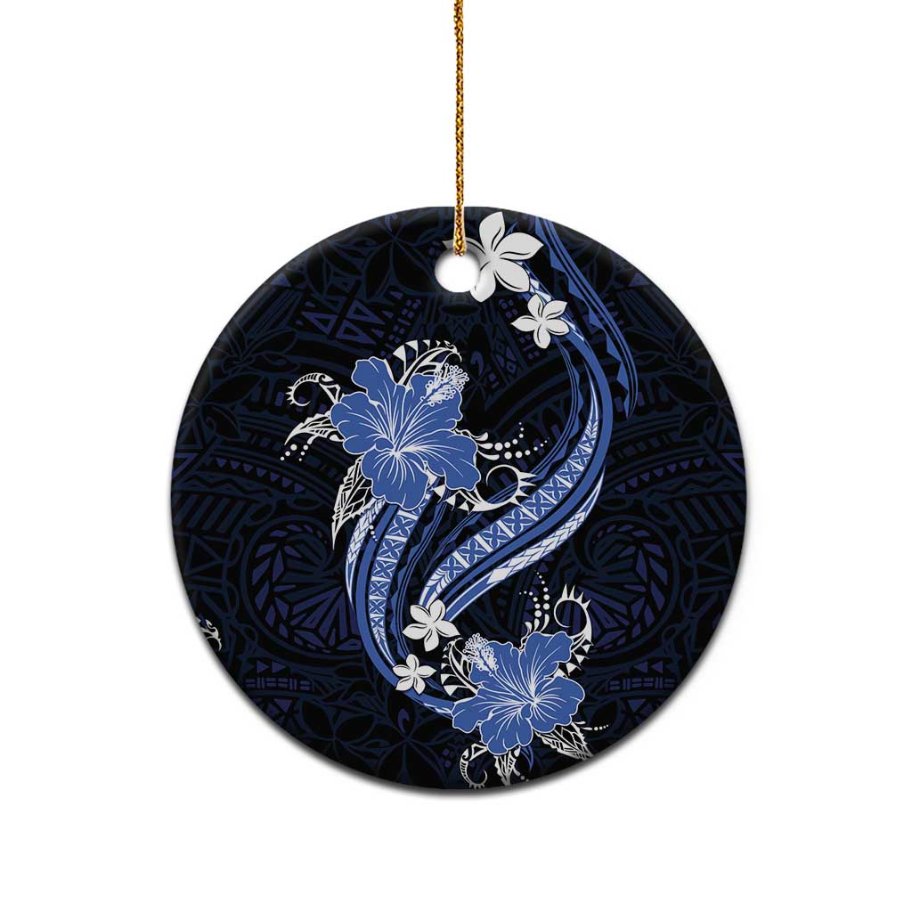 Blue Polynesian Pattern With Tropical Flowers Ceramic Ornament LT05 - Polynesian Pride