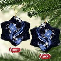 Blue Polynesian Pattern With Tropical Flowers Ceramic Ornament LT05 Snow Flake Blue - Polynesian Pride