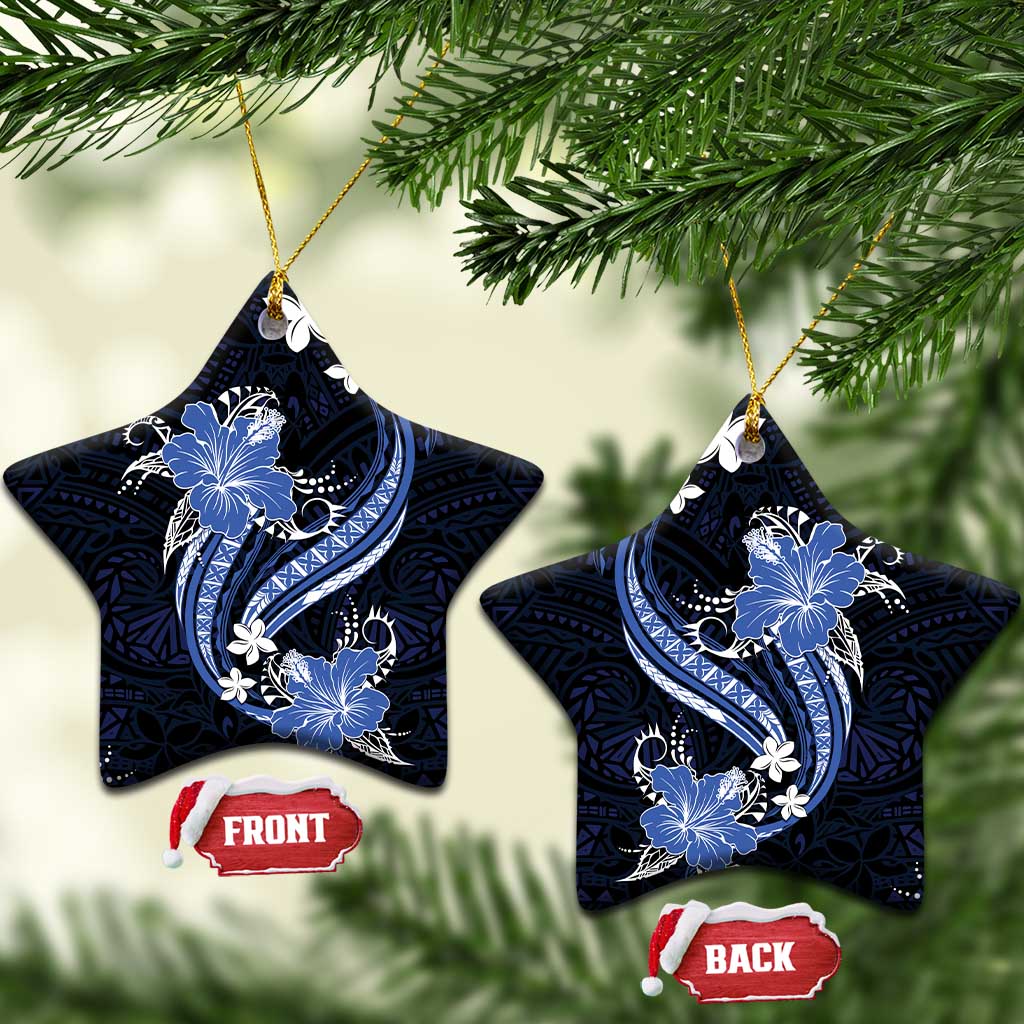 Blue Polynesian Pattern With Tropical Flowers Ceramic Ornament LT05 Star Blue - Polynesian Pride