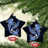 Blue Polynesian Pattern With Tropical Flowers Ceramic Ornament LT05 Star Blue - Polynesian Pride
