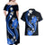 Blue Polynesian Pattern With Tropical Flowers Couples Matching Off Shoulder Maxi Dress and Hawaiian Shirt LT05 - Polynesian Pride