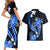 Blue Polynesian Pattern With Tropical Flowers Couples Matching Short Sleeve Bodycon Dress and Hawaiian Shirt LT05 - Polynesian Pride