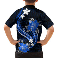 Blue Polynesian Pattern With Tropical Flowers Family Matching Off Shoulder Long Sleeve Dress and Hawaiian Shirt LT05 - Polynesian Pride