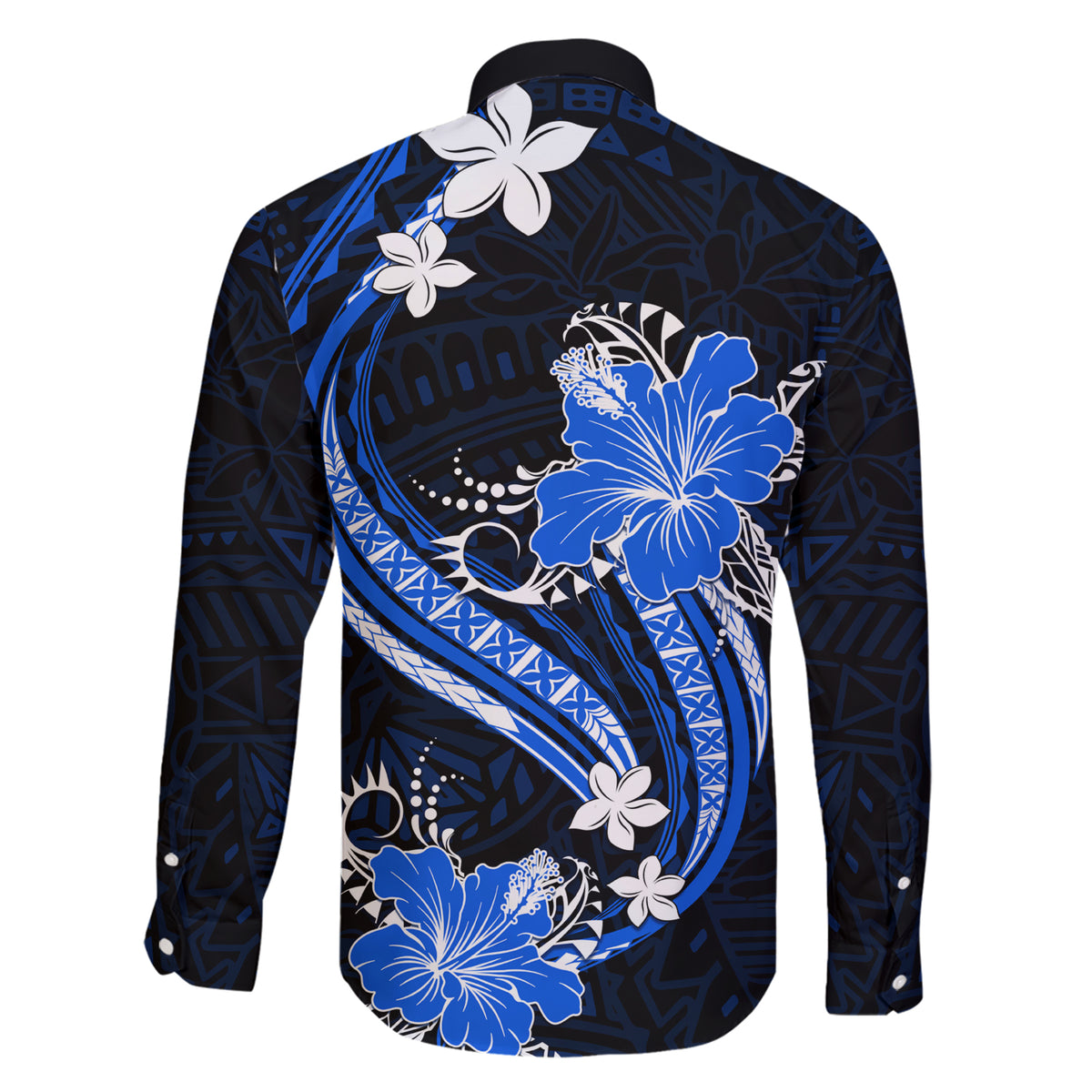 Blue Polynesian Pattern With Tropical Flowers Family Matching Short Sleeve Bodycon Dress and Hawaiian Shirt LT05 - Polynesian Pride