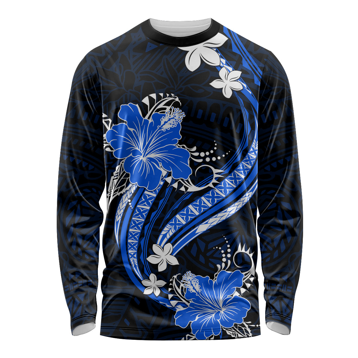 Blue Polynesian Pattern With Tropical Flowers Long Sleeve Shirt LT05 Unisex Blue - Polynesian Pride