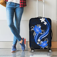 Blue Polynesian Pattern With Tropical Flowers Luggage Cover LT05 - Polynesian Pride