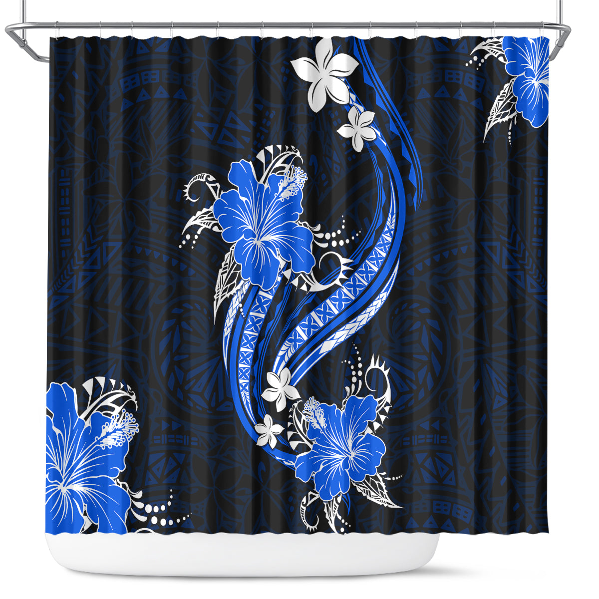 Blue Polynesian Pattern With Tropical Flowers Shower Curtain LT05 Blue - Polynesian Pride