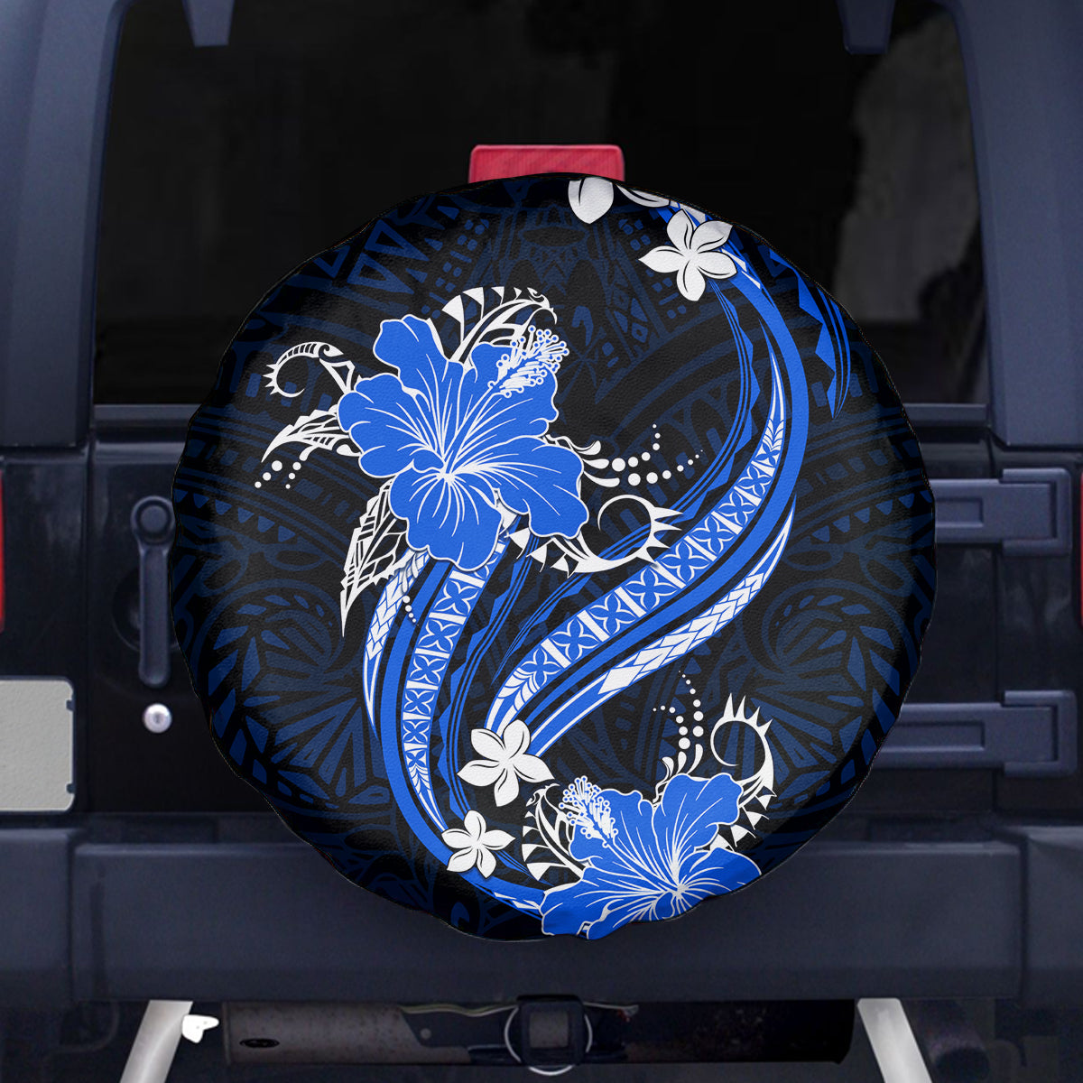 Blue Polynesian Pattern With Tropical Flowers Spare Tire Cover LT05 Blue - Polynesian Pride