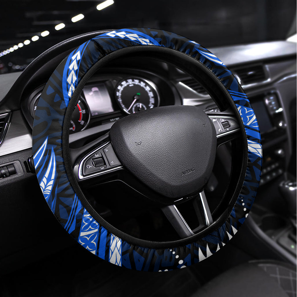 Blue Polynesian Pattern With Tropical Flowers Steering Wheel Cover LT05 Universal Fit Blue - Polynesian Pride